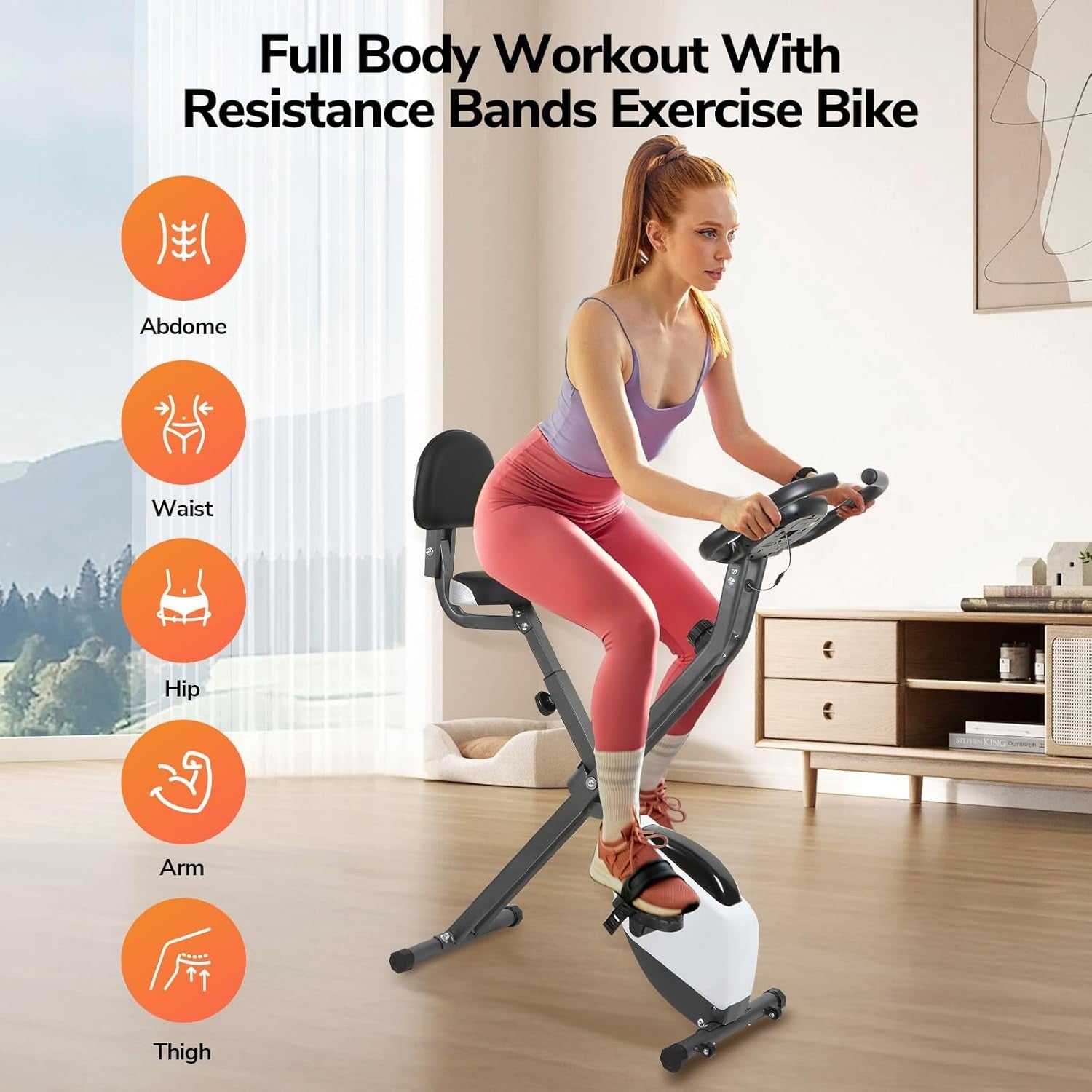 Foldable Magnetic Exercise Bike w/ LCD Display, Heart Rate Sensor & 8 Levels - Kwikley