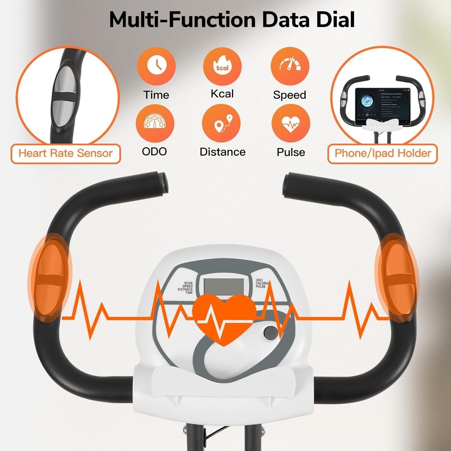 Foldable Magnetic Exercise Bike w/ LCD Display, Heart Rate Sensor & 8 Levels - Kwikley