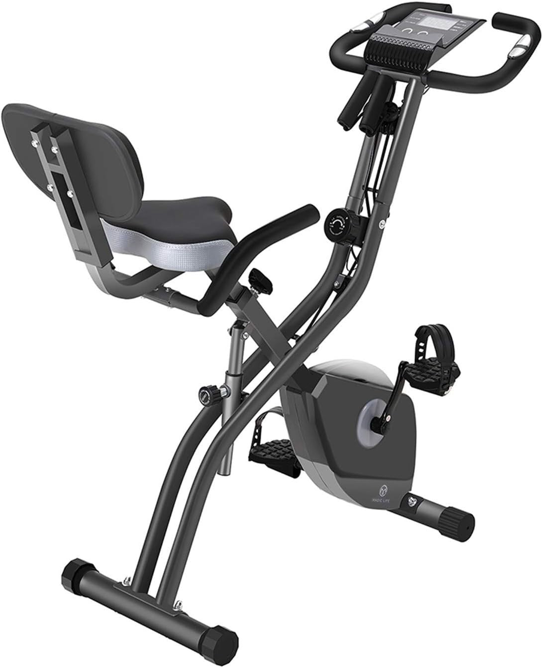 Foldable Magnetic Exercise Bike w/ LCD Monitor, 10 Levels & Large Seat - Kwikley