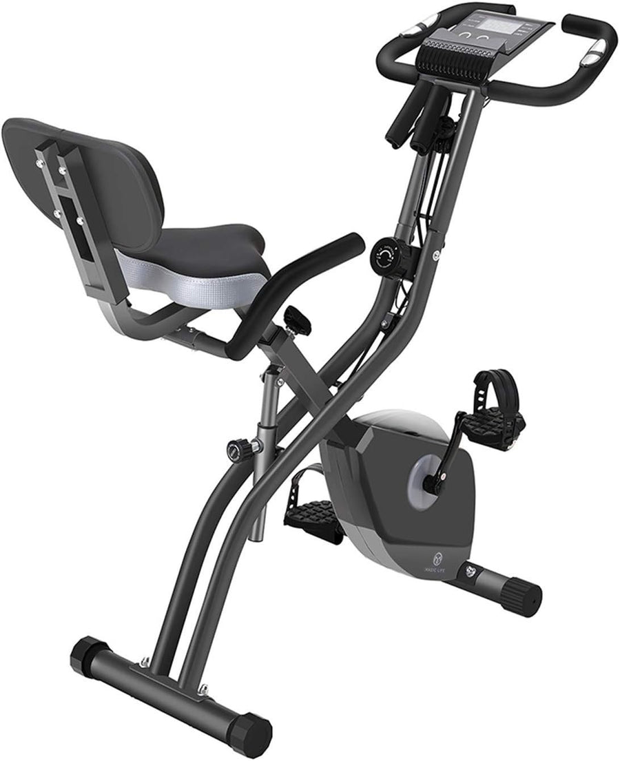 Foldable Magnetic Exercise Bike w/ LCD Monitor, 10 Levels & Large Seat - Kwikley