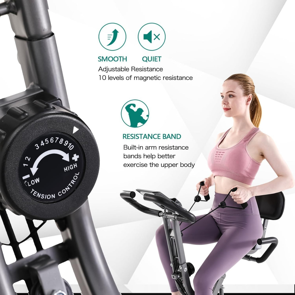 Foldable Magnetic Exercise Bike w/ LCD Monitor, 10 Levels & Large Seat - Kwikley
