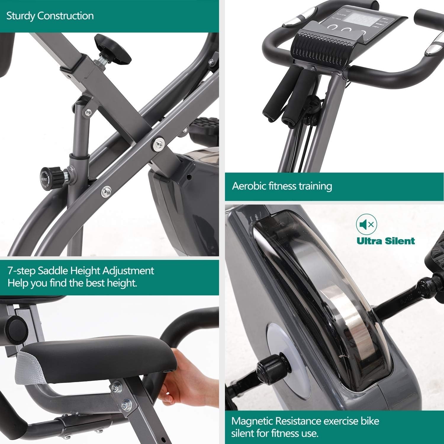 Foldable Magnetic Exercise Bike w/ LCD Monitor, 10 Levels & Large Seat - Kwikley