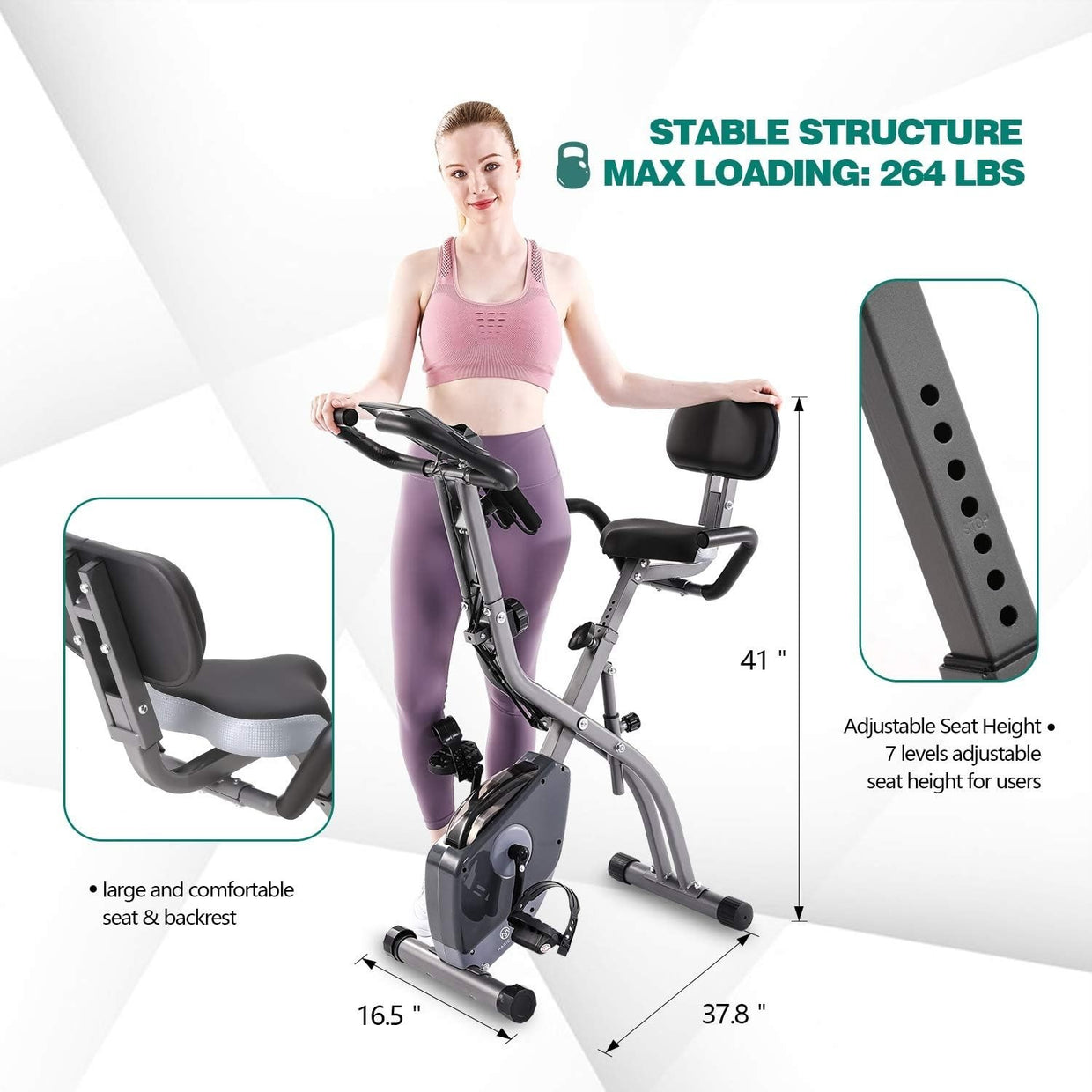 Foldable Magnetic Exercise Bike w/ LCD Monitor, 10 Levels & Large Seat - Kwikley