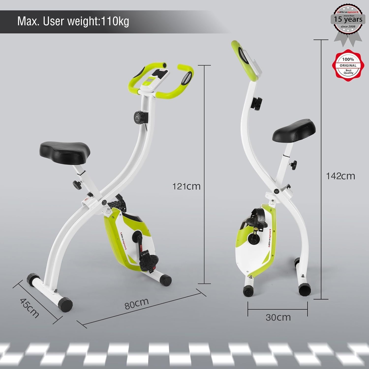 Foldable Magnetic Exercise Bike w/ LCD, Pulse Sensors, Quiet Drive & 130kg Max - Kwikley