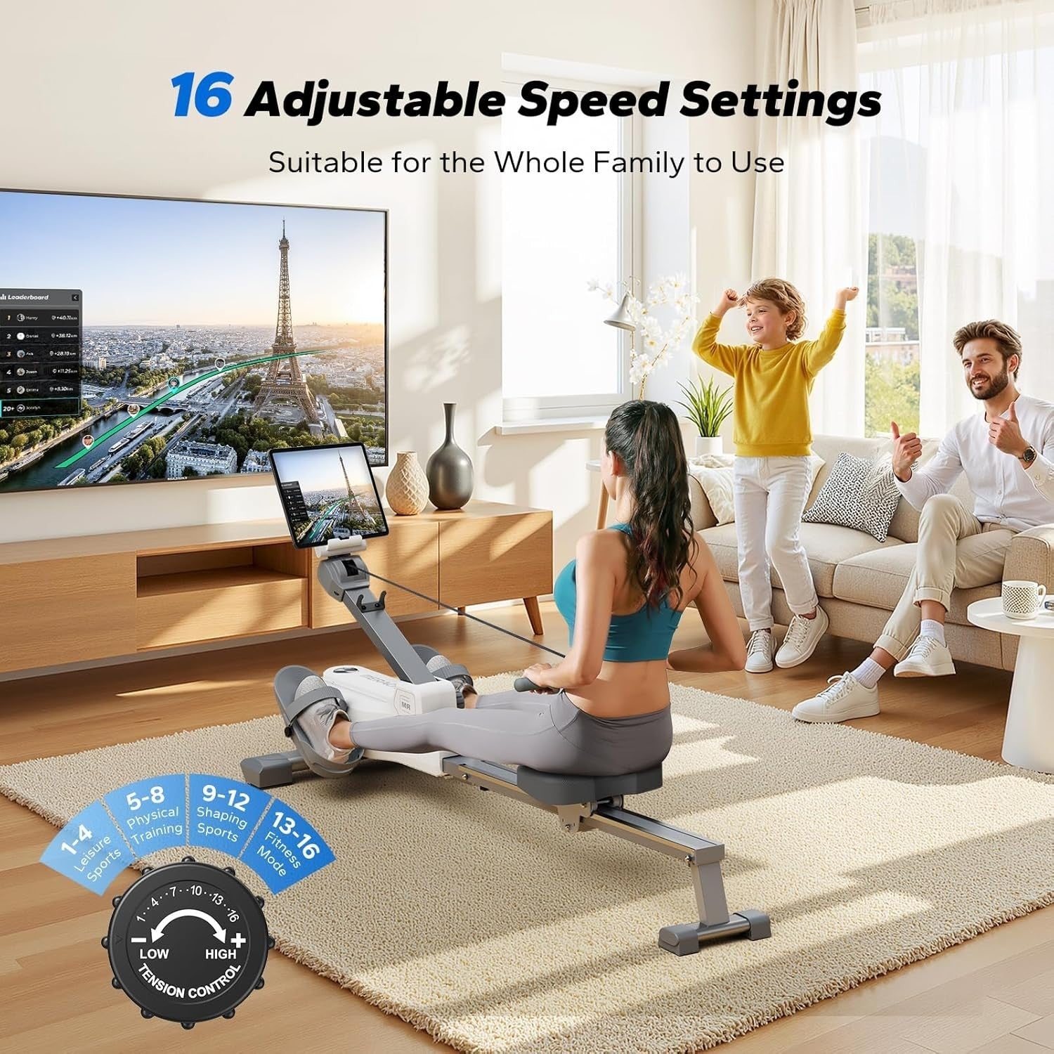 Foldable Magnetic Rowing Machine 16 - Level Quiet Compact Home Fitness Rower - Kwikley