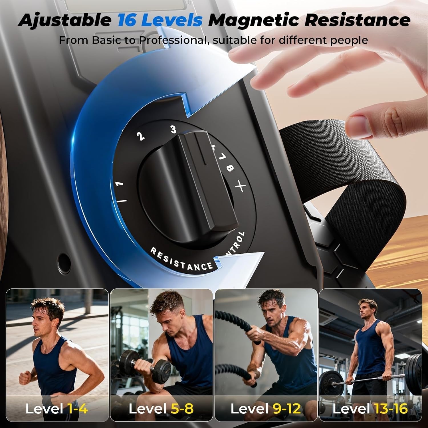 Foldable Magnetic Rowing Machine 16 - Level Resistance App Bluetooth 160KG Home - Kwikley
