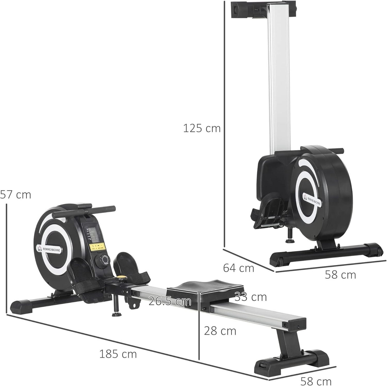 Foldable Magnetic Rowing Machine 8 - Level Quiet Resistance LCD Rower 120KG - Kwikley