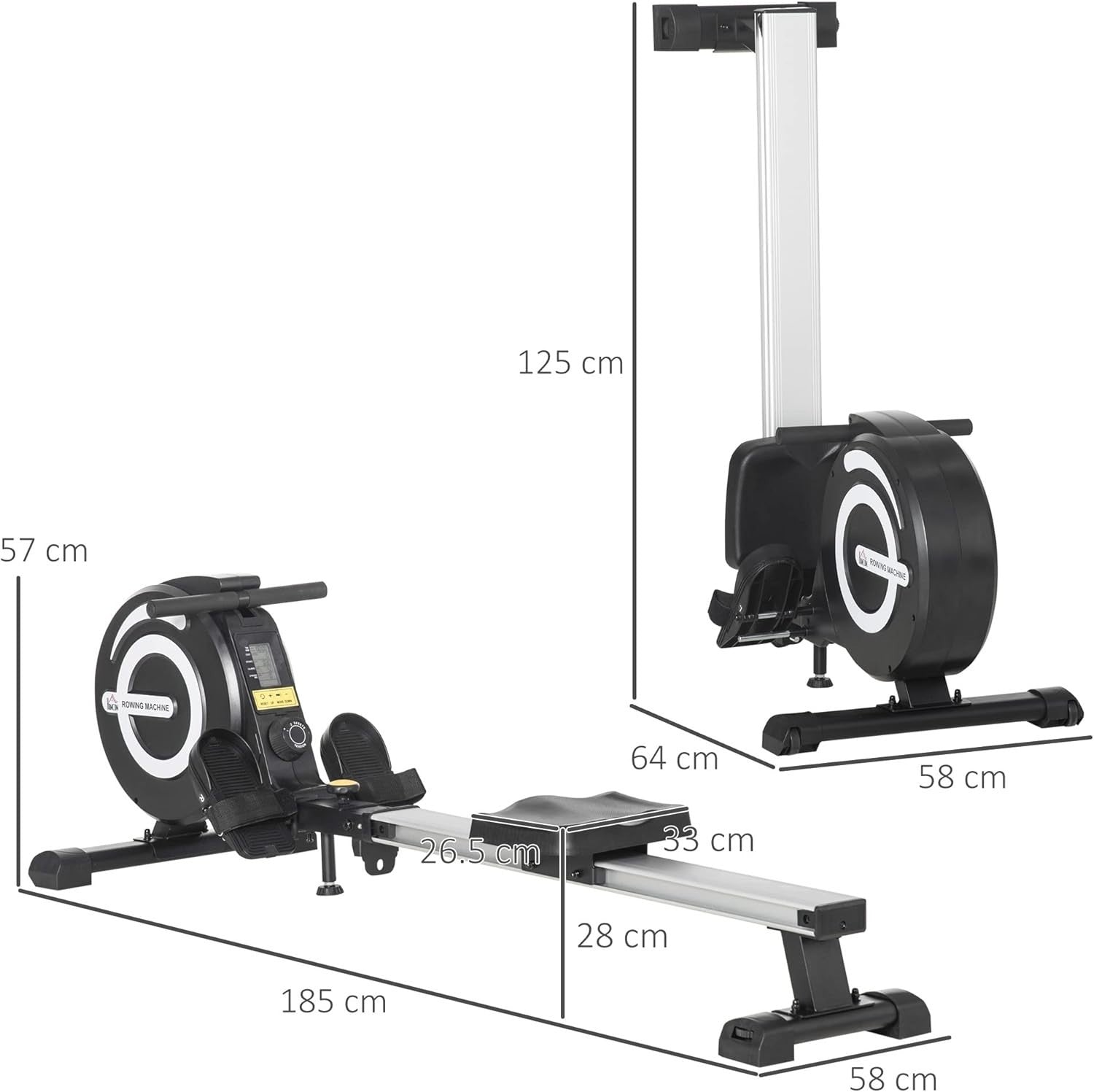 Foldable Magnetic Rowing Machine 8 - Level Quiet Resistance LCD Rower 120KG - Kwikley