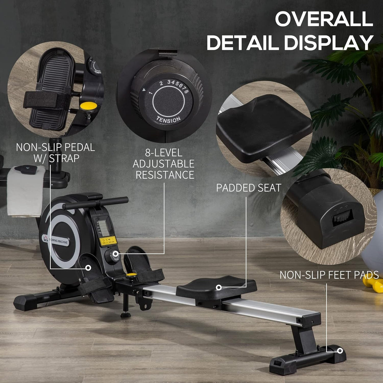 Foldable Magnetic Rowing Machine 8 - Level Quiet Resistance LCD Rower 120KG - Kwikley