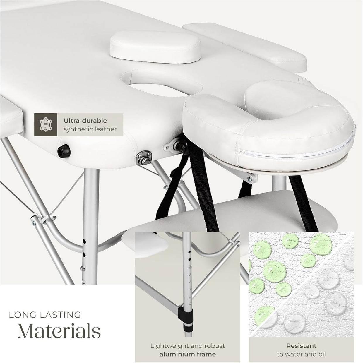 Foldable Massage Table Adjustable Aluminium Therapy Bed w/ Bag & Bolsters White - Kwikley