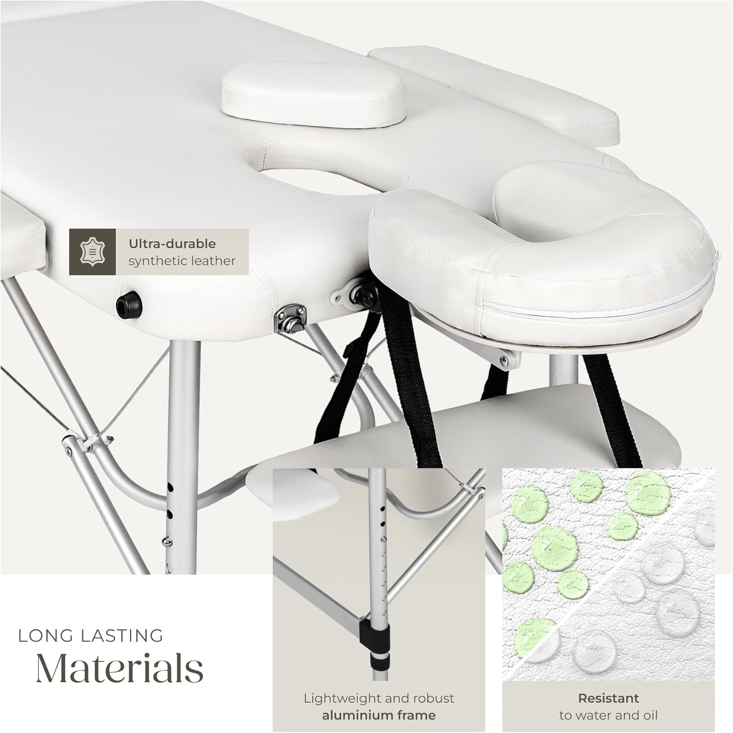 Foldable Massage Table Adjustable Aluminium Therapy Bed w/ Bag & Bolsters White - Kwikley