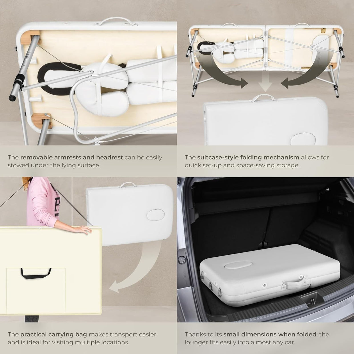 Foldable Massage Table Adjustable Aluminium Therapy Bed w/ Bag & Bolsters White - Kwikley