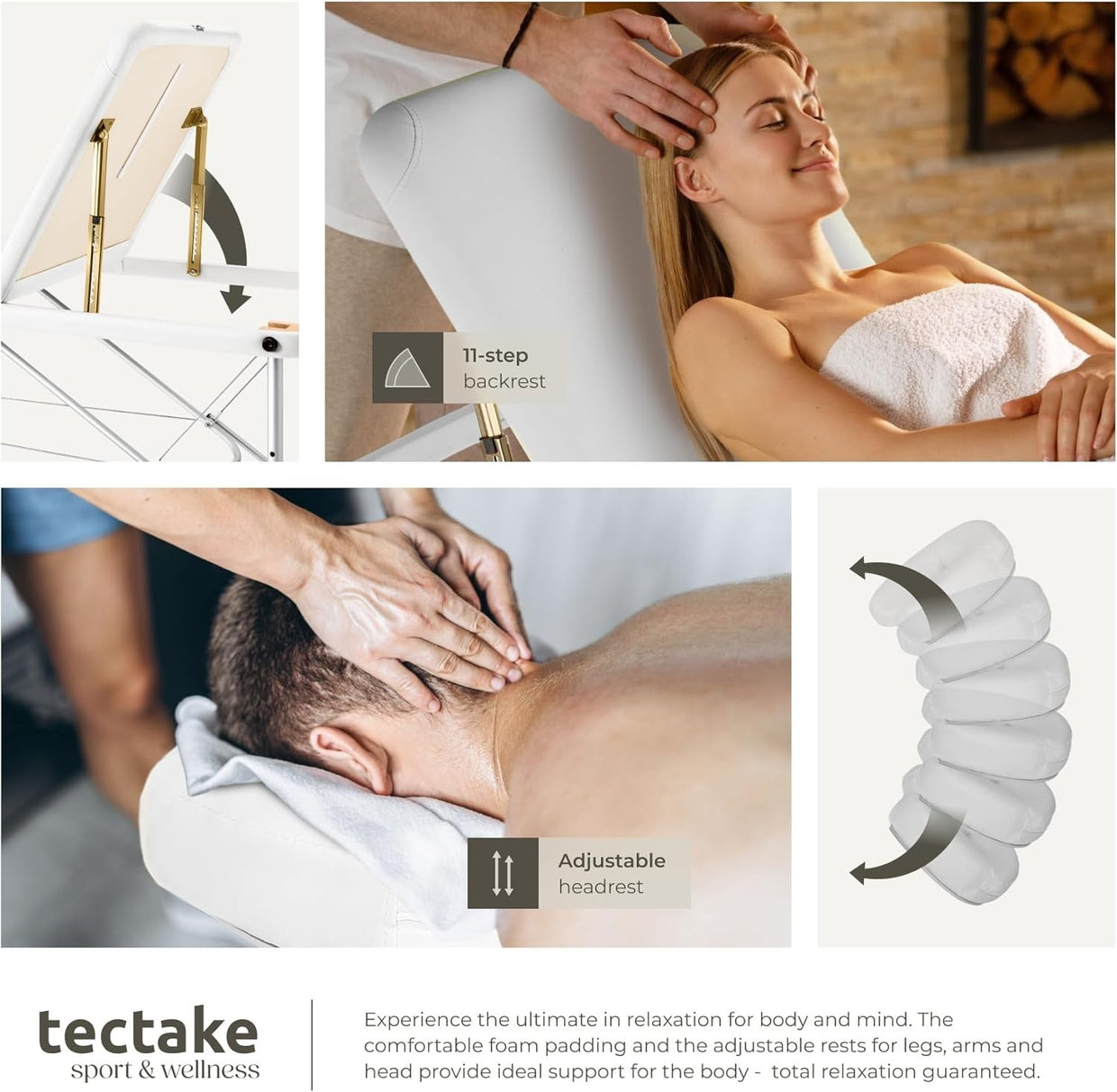 Foldable Massage Table Adjustable Aluminium Therapy Bed w/ Bag & Bolsters White - Kwikley