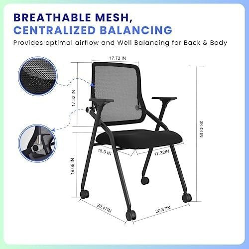Foldable Mesh Office Chair – Stackable, Cushioned, Lumbar Support - Kwikley