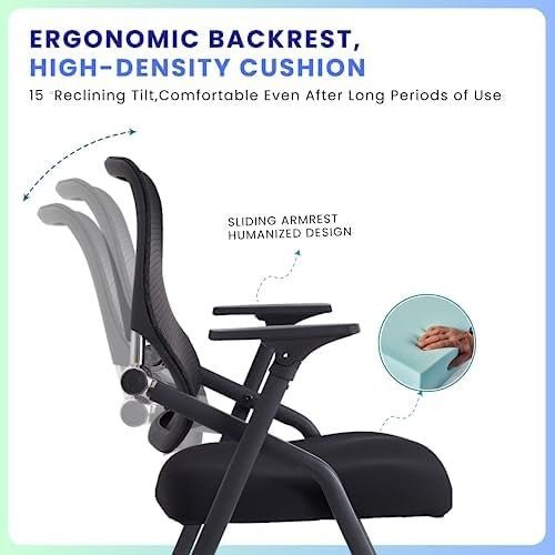 Foldable Mesh Office Chair – Stackable, Cushioned, Lumbar Support - Kwikley