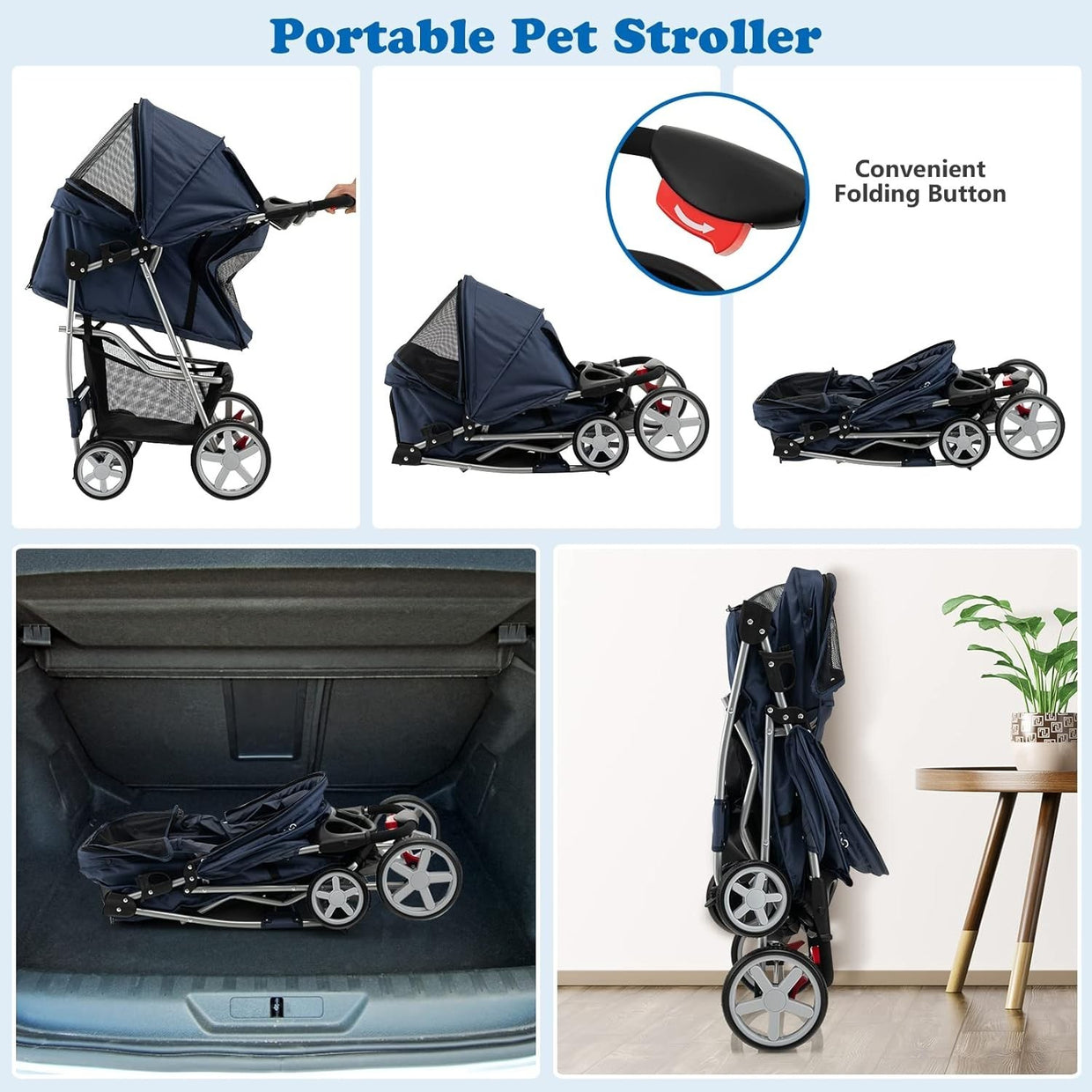 Foldable Pet Buggy Dog Cat Pram Pushchair Canopy Storage 15kg - Kwikley