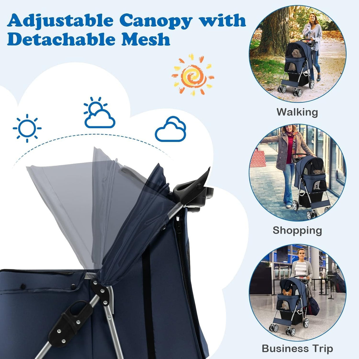 Foldable Pet Buggy Dog Cat Pram Pushchair Canopy Storage 15kg - Kwikley
