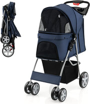 Foldable Pet Buggy Dog Cat Pram Pushchair Canopy Storage 15kg - Kwikley