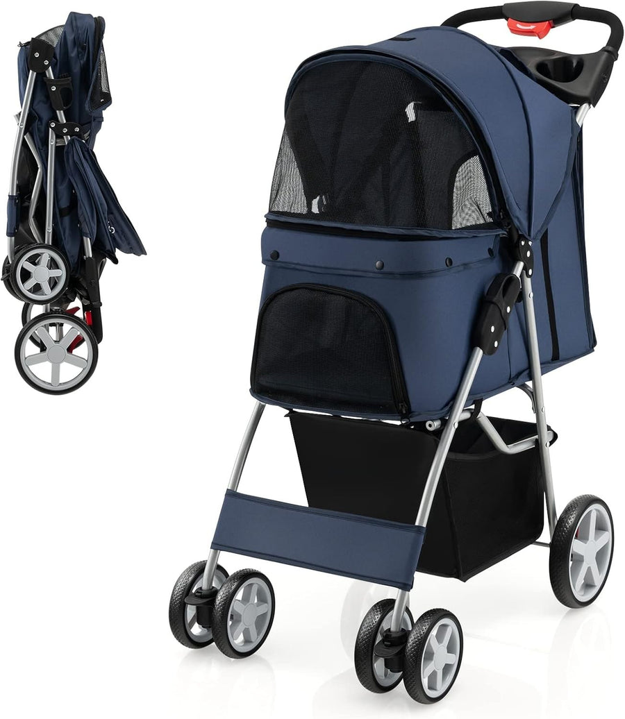 Foldable Pet Buggy Dog Cat Pram Pushchair Canopy Storage 15kg - Kwikley