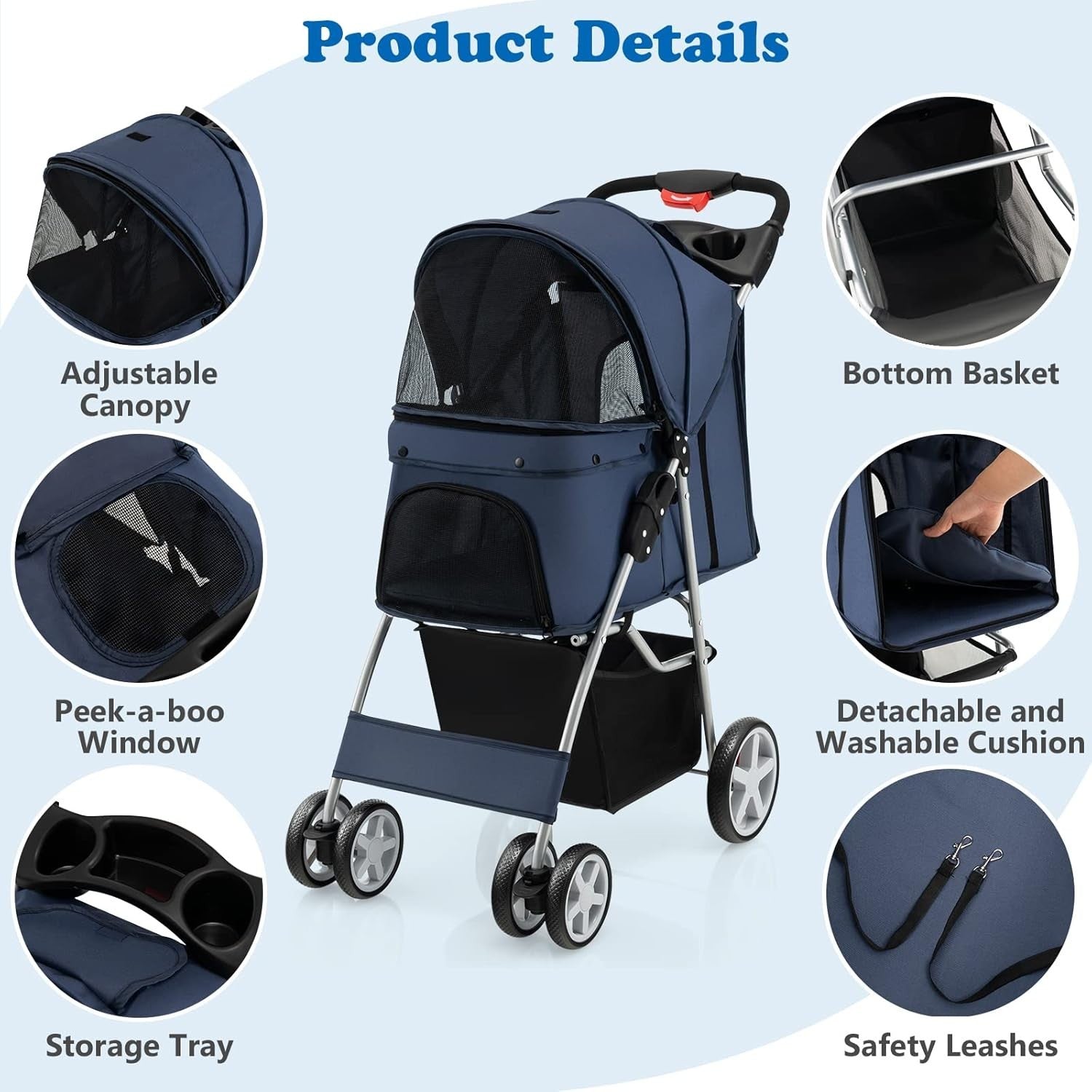 Foldable Pet Buggy Dog Cat Pram Pushchair Canopy Storage 15kg - Kwikley