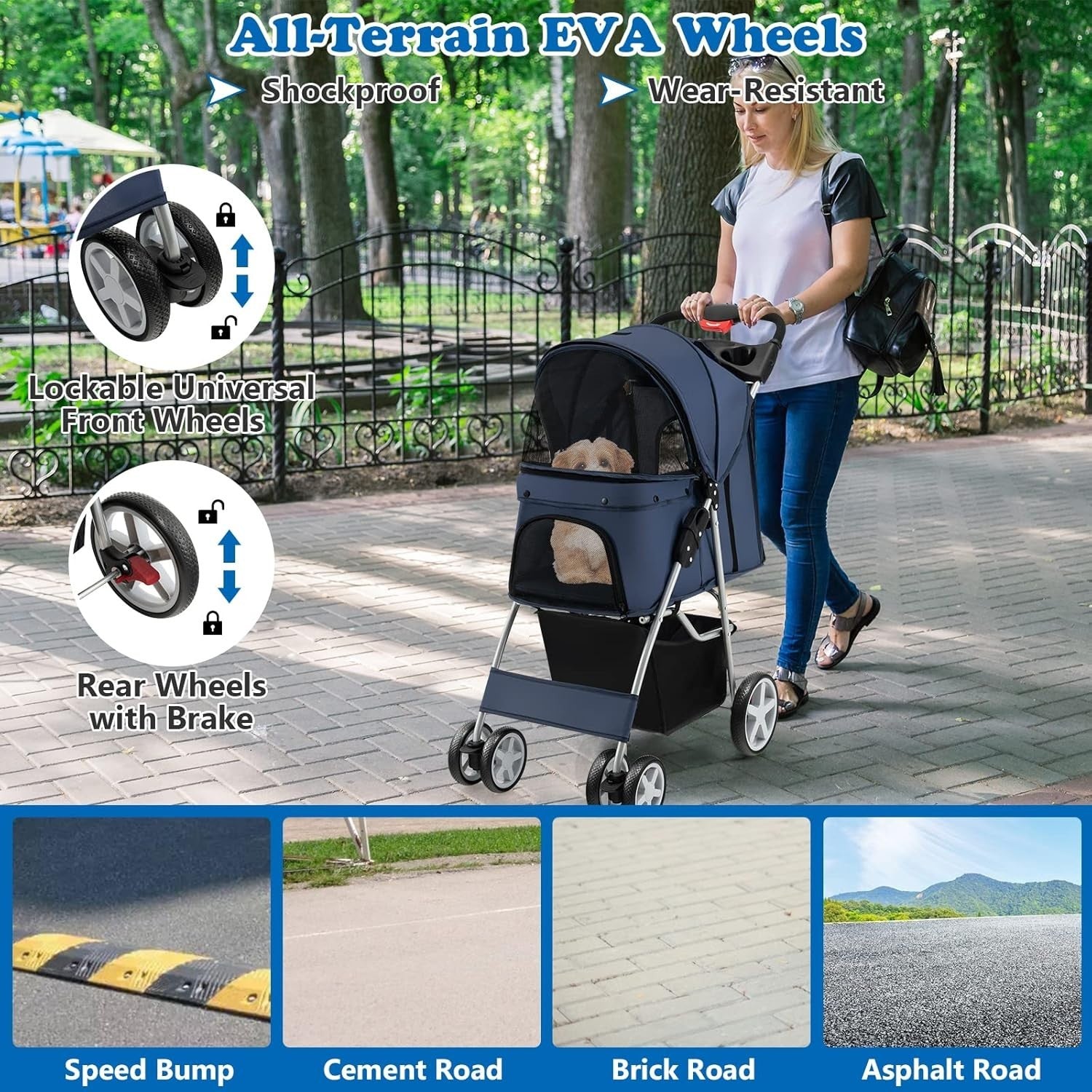 Foldable Pet Buggy Dog Cat Pram Pushchair Canopy Storage 15kg - Kwikley