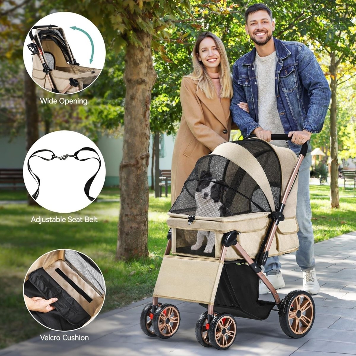 Foldable Pet Buggy Dog Stroller Reversible Handle 360° Wheels 22kg - Kwikley