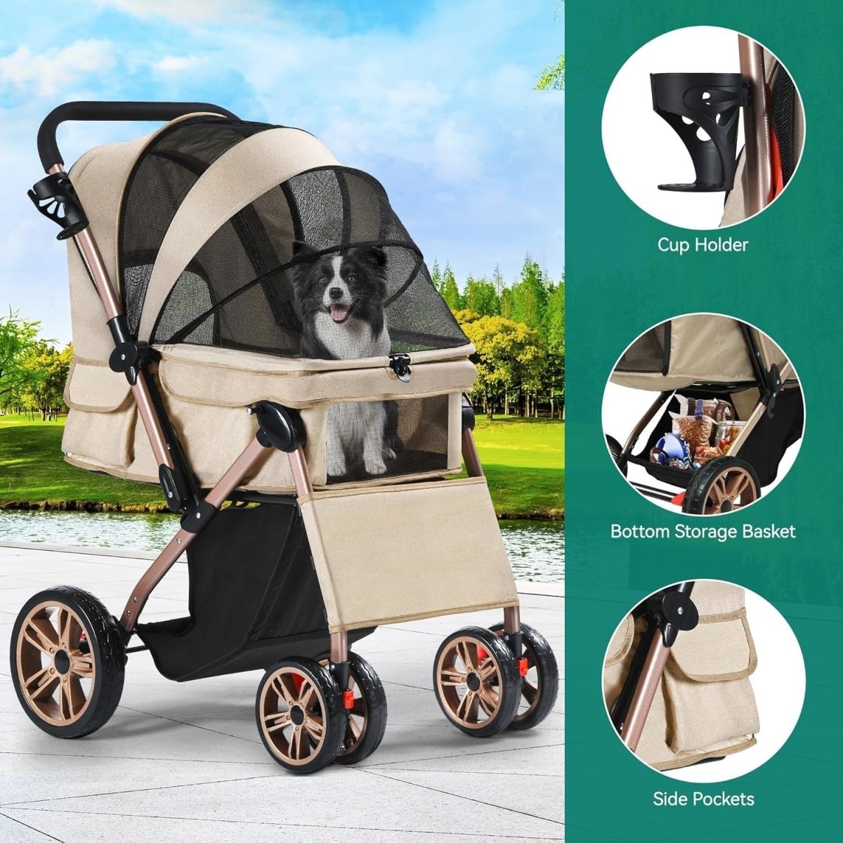 Foldable Pet Buggy Dog Stroller Reversible Handle 360° Wheels 22kg - Kwikley