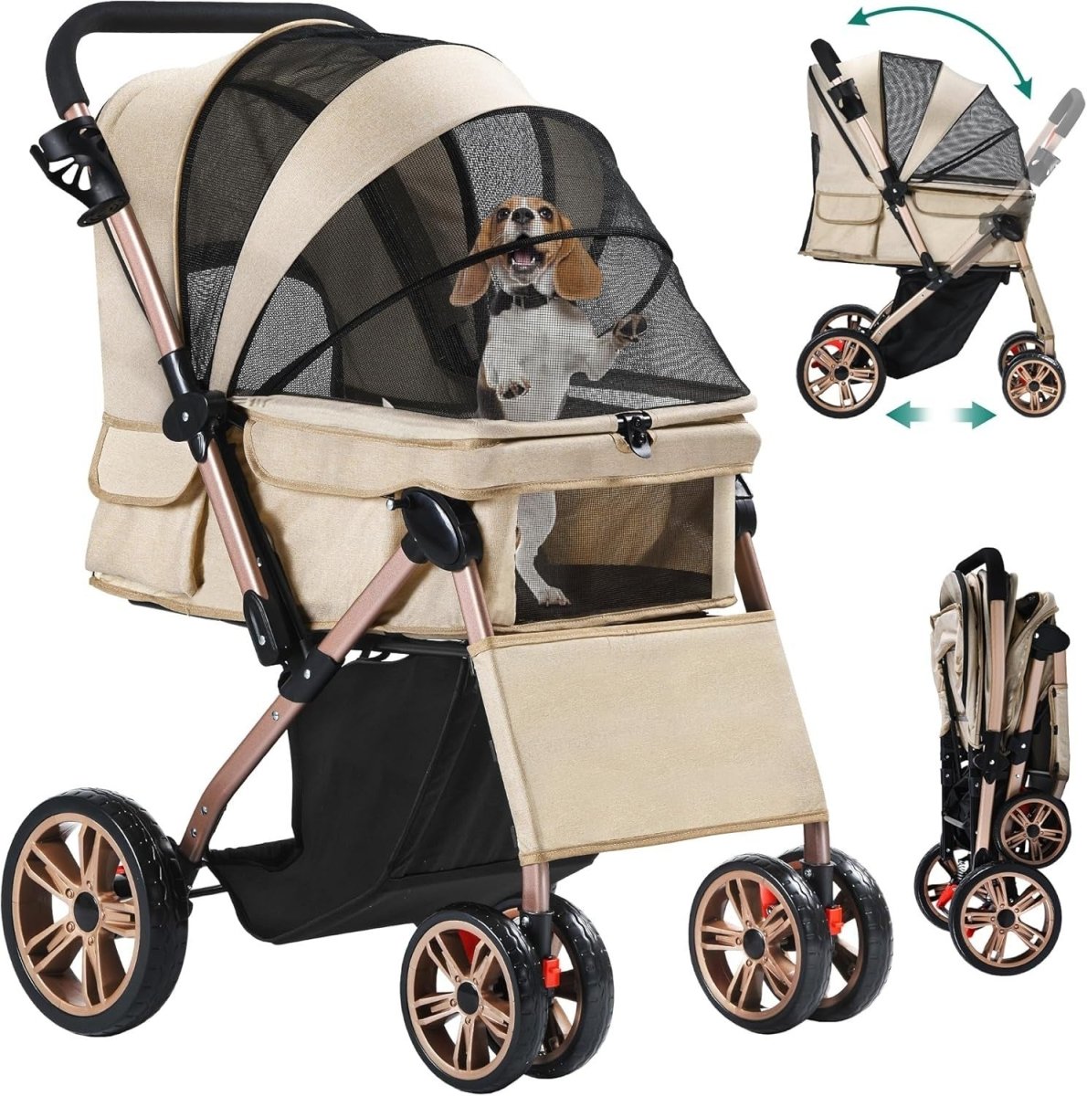Foldable Pet Buggy Dog Stroller Reversible Handle 360° Wheels 22kg - Kwikley