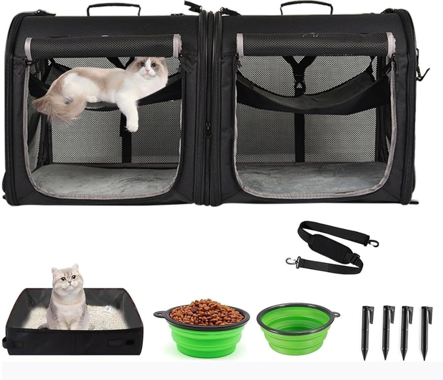 Foldable Pet Carrier 2-in-1 Cat Dog Travel Crate Car Seat 90x34x43cm - Kwikley
