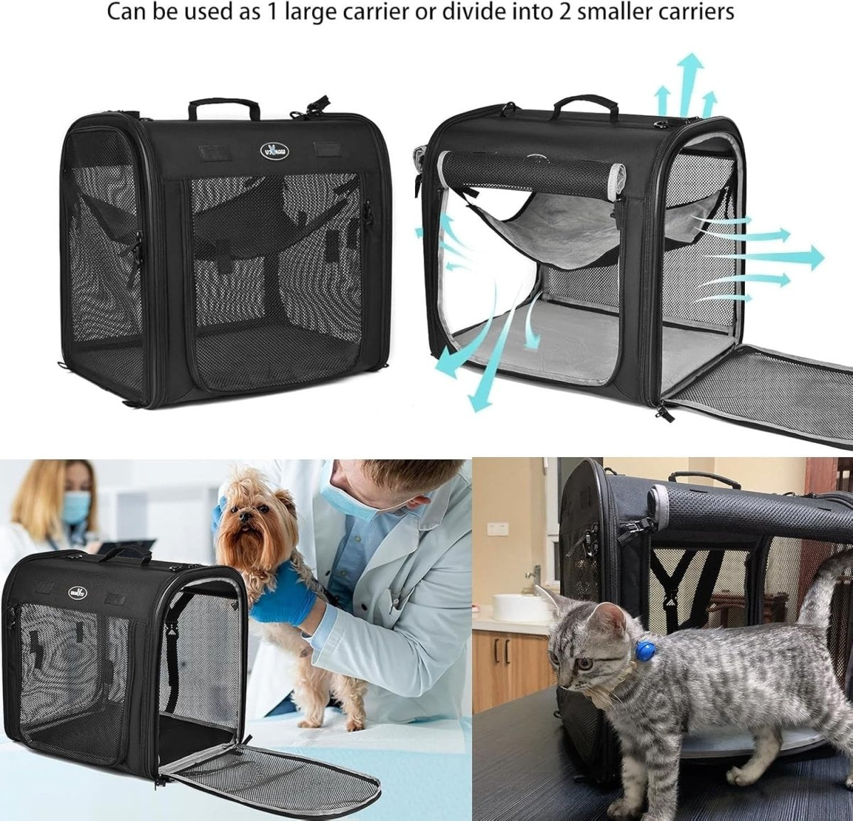 Foldable Pet Carrier 2-in-1 Cat Dog Travel Crate Car Seat 90x34x43cm - Kwikley