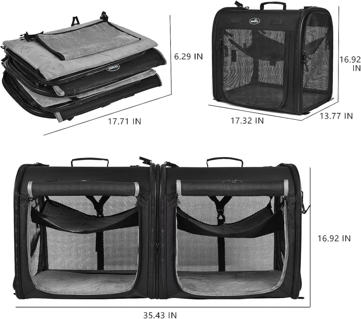 Foldable Pet Carrier 2-in-1 Cat Dog Travel Crate Car Seat 90x34x43cm - Kwikley