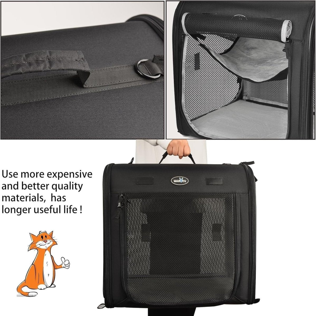Foldable Pet Carrier 2-in-1 Cat Dog Travel Crate Car Seat 90x34x43cm - Kwikley