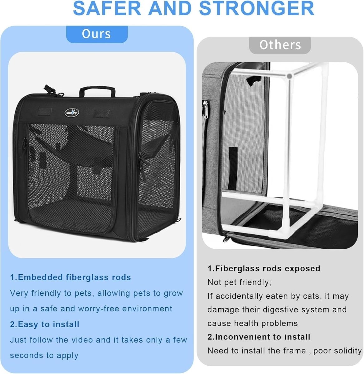 Foldable Pet Carrier 2-in-1 Cat Dog Travel Crate Car Seat 90x34x43cm - Kwikley