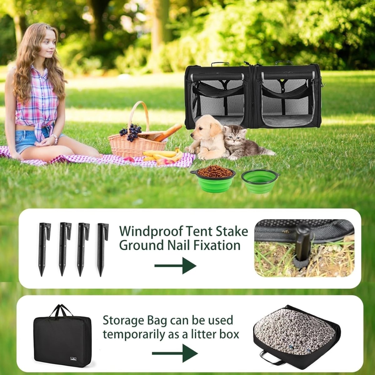 Foldable Pet Carrier 2-in-1 Cat Dog Travel Crate Car Seat 90x34x43cm - Kwikley