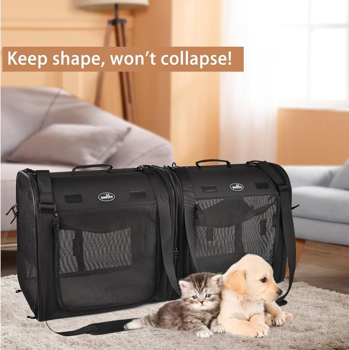 Foldable Pet Carrier 2-in-1 Cat Dog Travel Crate Car Seat 90x34x43cm - Kwikley