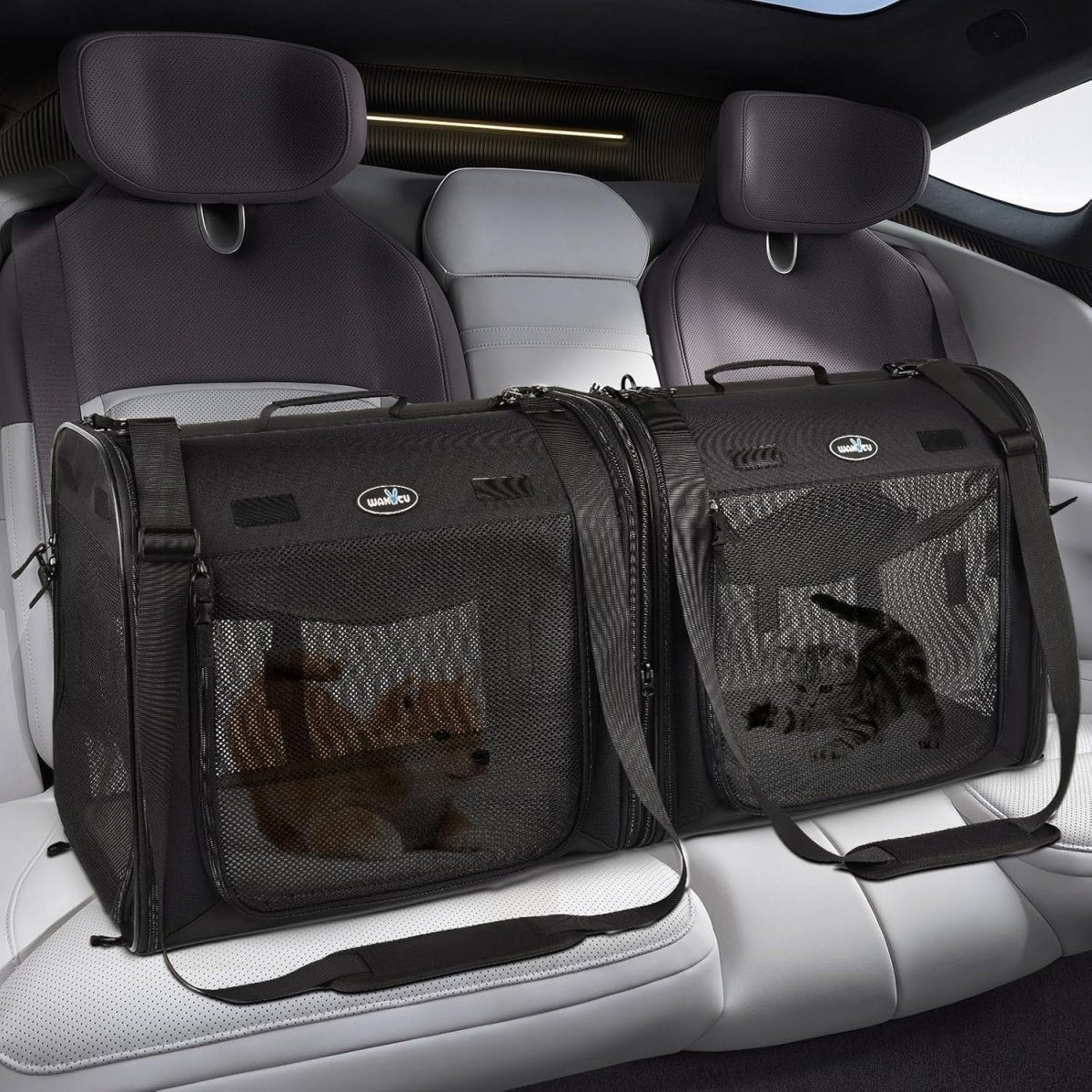 Foldable Pet Carrier 2-in-1 Cat Dog Travel Crate Car Seat 90x34x43cm - Kwikley