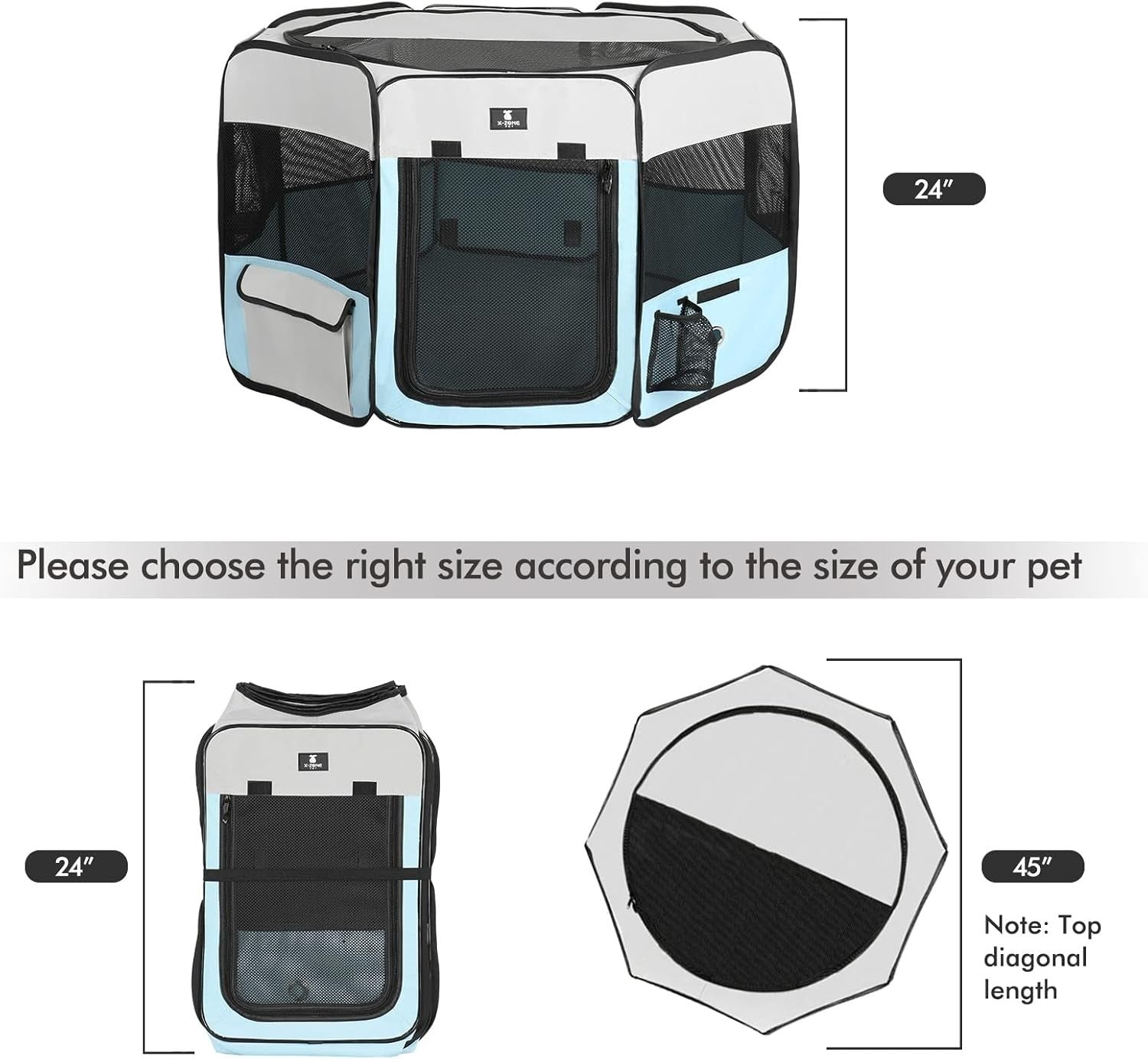 Foldable Pet Playpen Large Indoor Outdoor Crate Kennel 45" x 24" Blue - Kwikley
