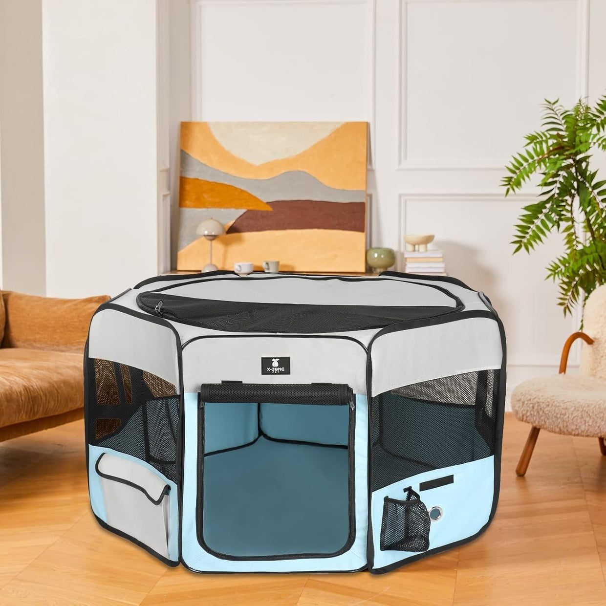 Foldable Pet Playpen Large Indoor Outdoor Crate Kennel 45" x 24" Blue - Kwikley