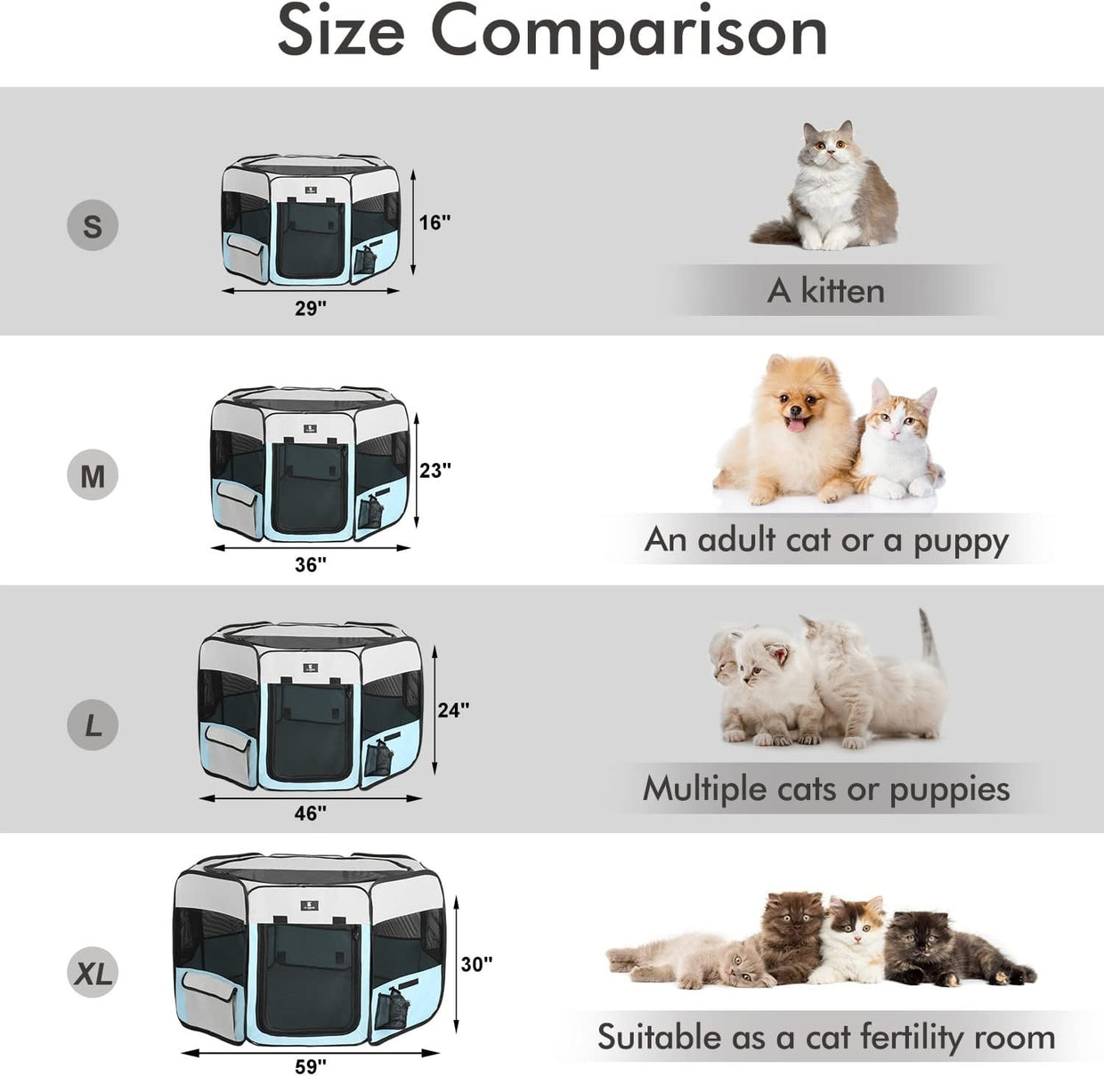 Foldable Pet Playpen Large Indoor Outdoor Crate Kennel 45" x 24" Blue - Kwikley