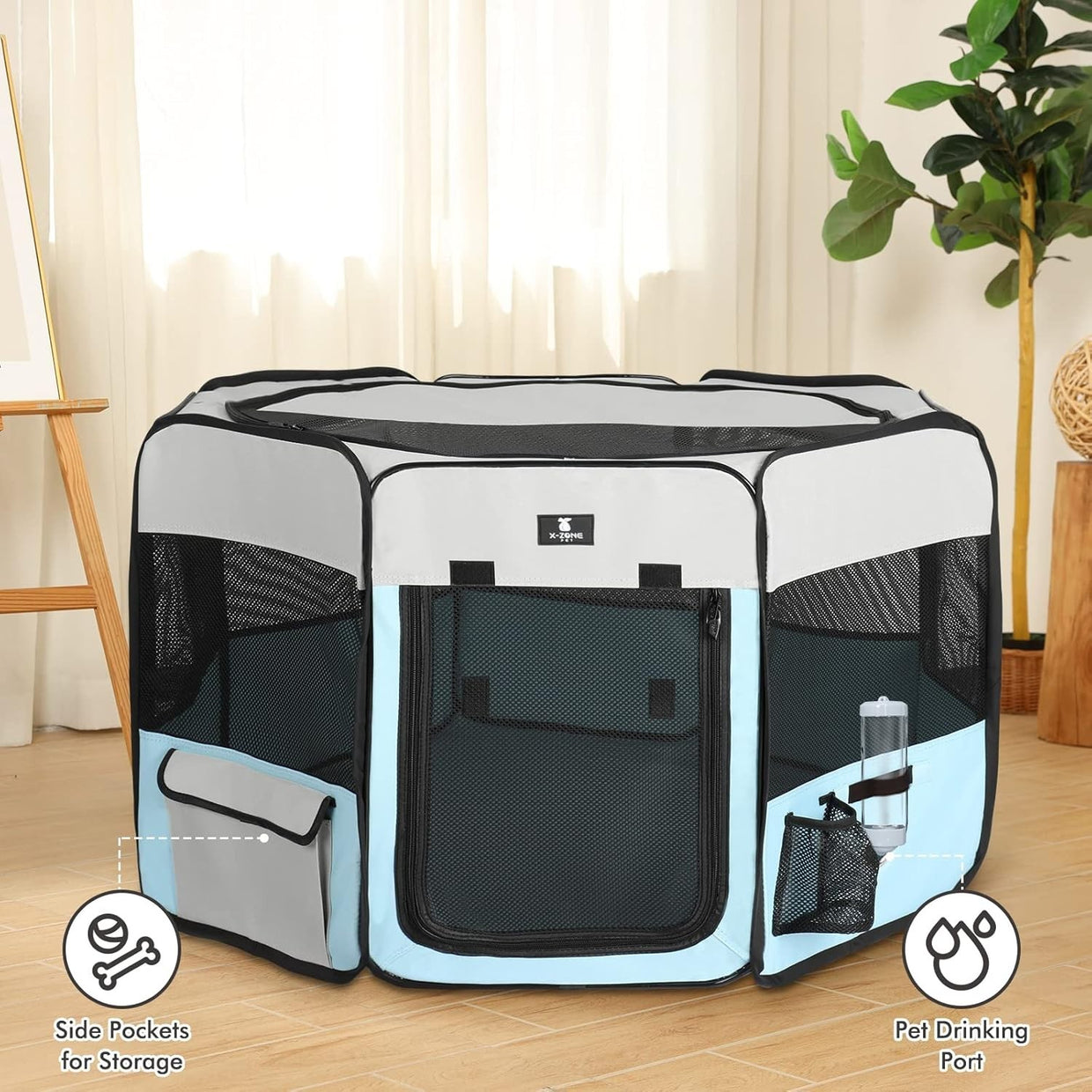 Foldable Pet Playpen Large Indoor Outdoor Crate Kennel 45" x 24" Blue - Kwikley