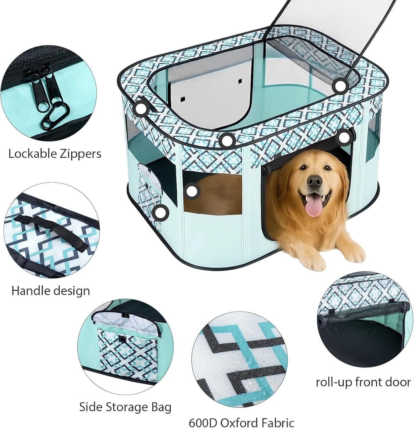 Foldable Pet Playpen Portable Dog Cat Crate Indoor Outdoor Travel Cage Medium - Kwikley