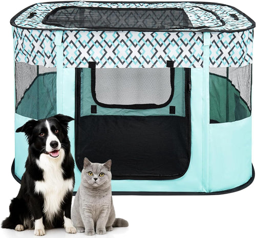 Foldable Pet Playpen Portable Dog Cat Crate Indoor Outdoor Travel Cage Medium - Kwikley