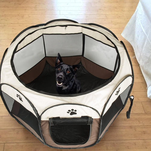 Foldable Pet Playpen Portable Puppy Dog Cat Tent Cage S Coffee - Kwikley