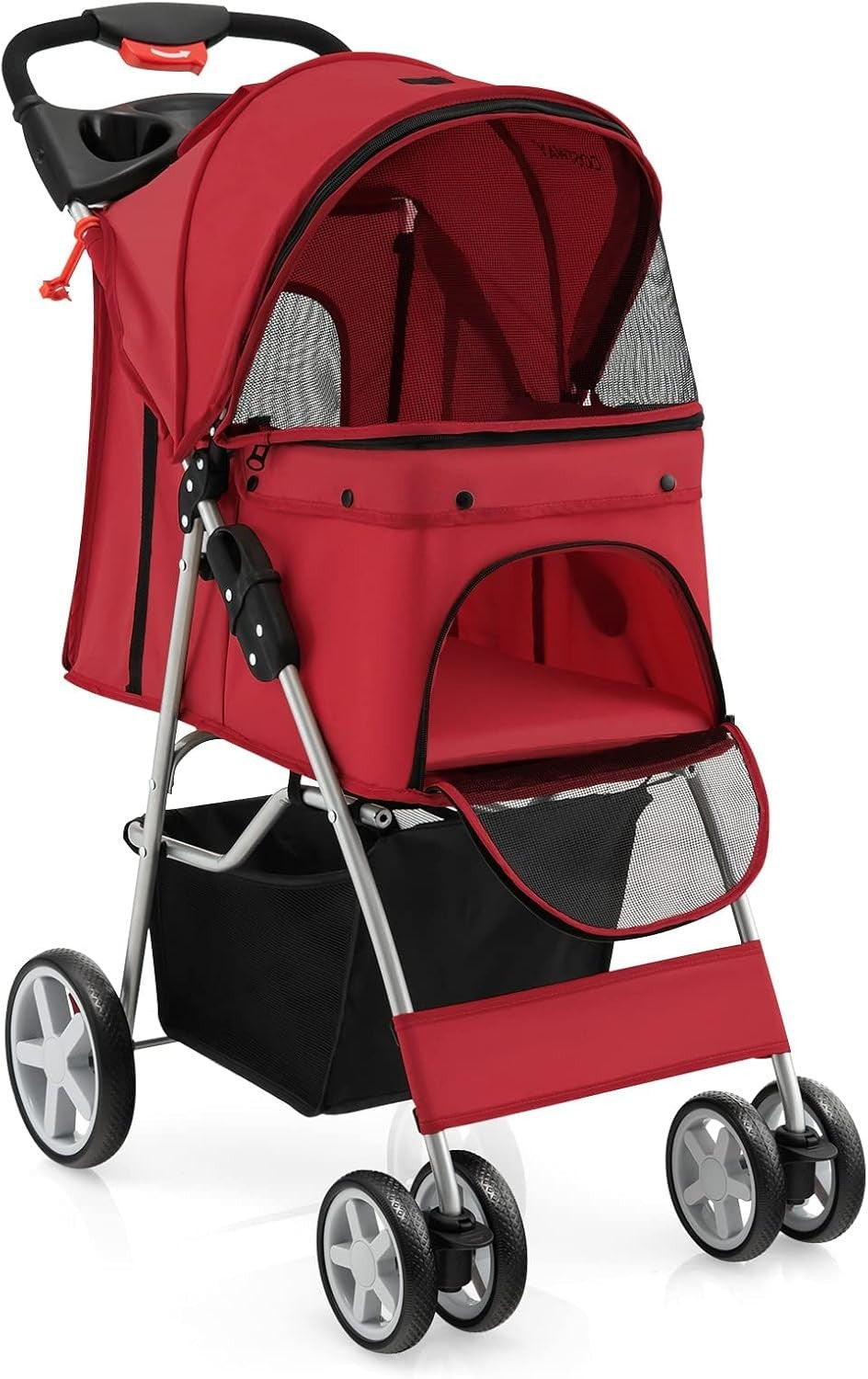 Foldable Pet Stroller 4 Wheel Lockable Cat Travel Pushchair Safety Belt - Kwikley