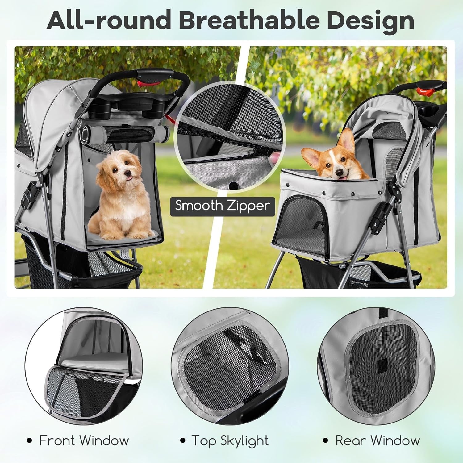 Foldable Pet Stroller 4 Wheel Lockable Dog Travel Pushchair Safety Belt - Kwikley