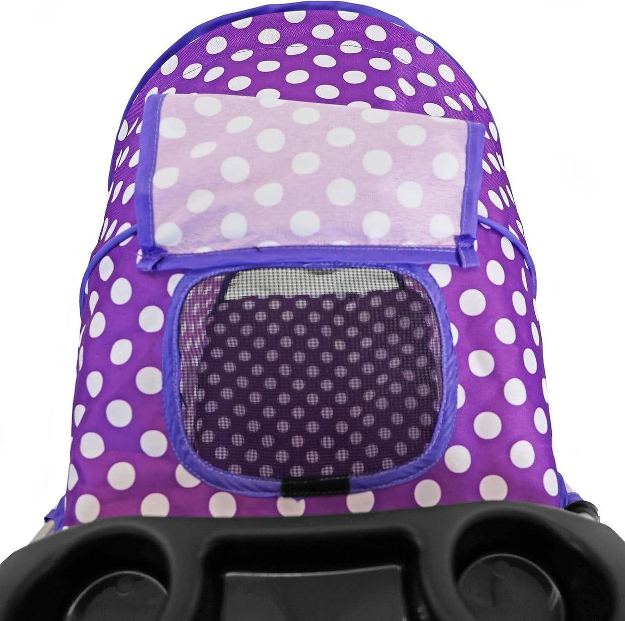 Foldable Pet Stroller 4 Wheel Puppy Pushchair Weather Cover Purple Dot - Kwikley