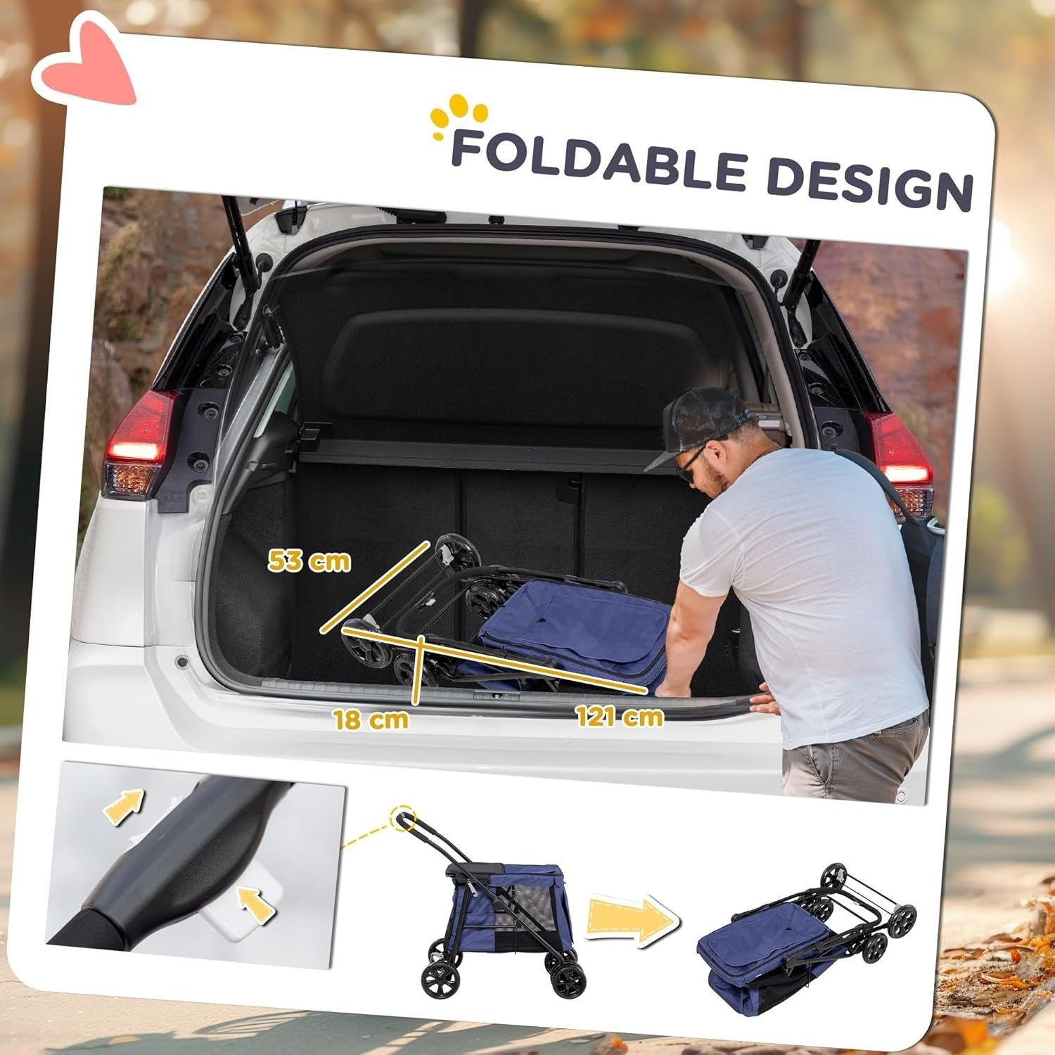 Foldable Pet Stroller for Small & Medium Dogs with Safety Leashes Blue - Kwikley