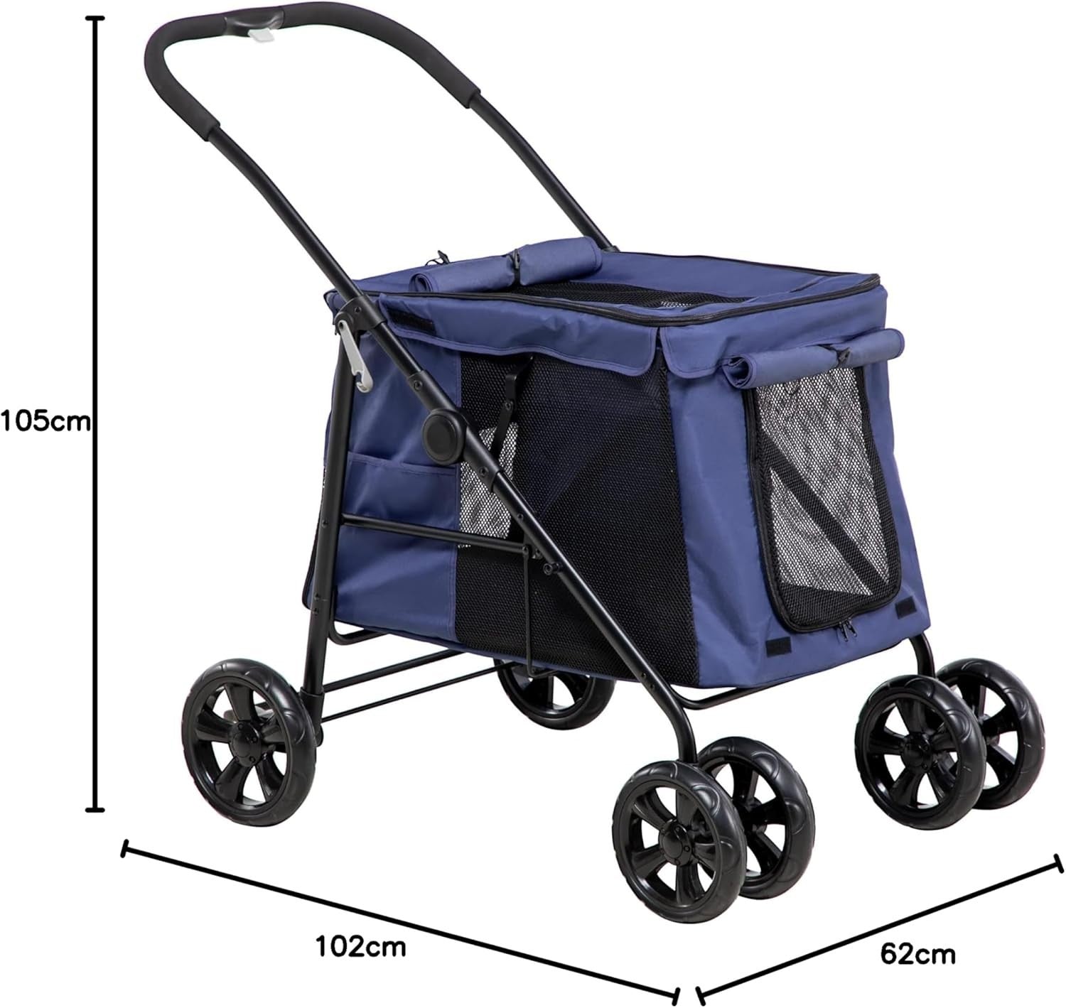 Foldable Pet Stroller for Small & Medium Dogs with Safety Leashes Blue - Kwikley