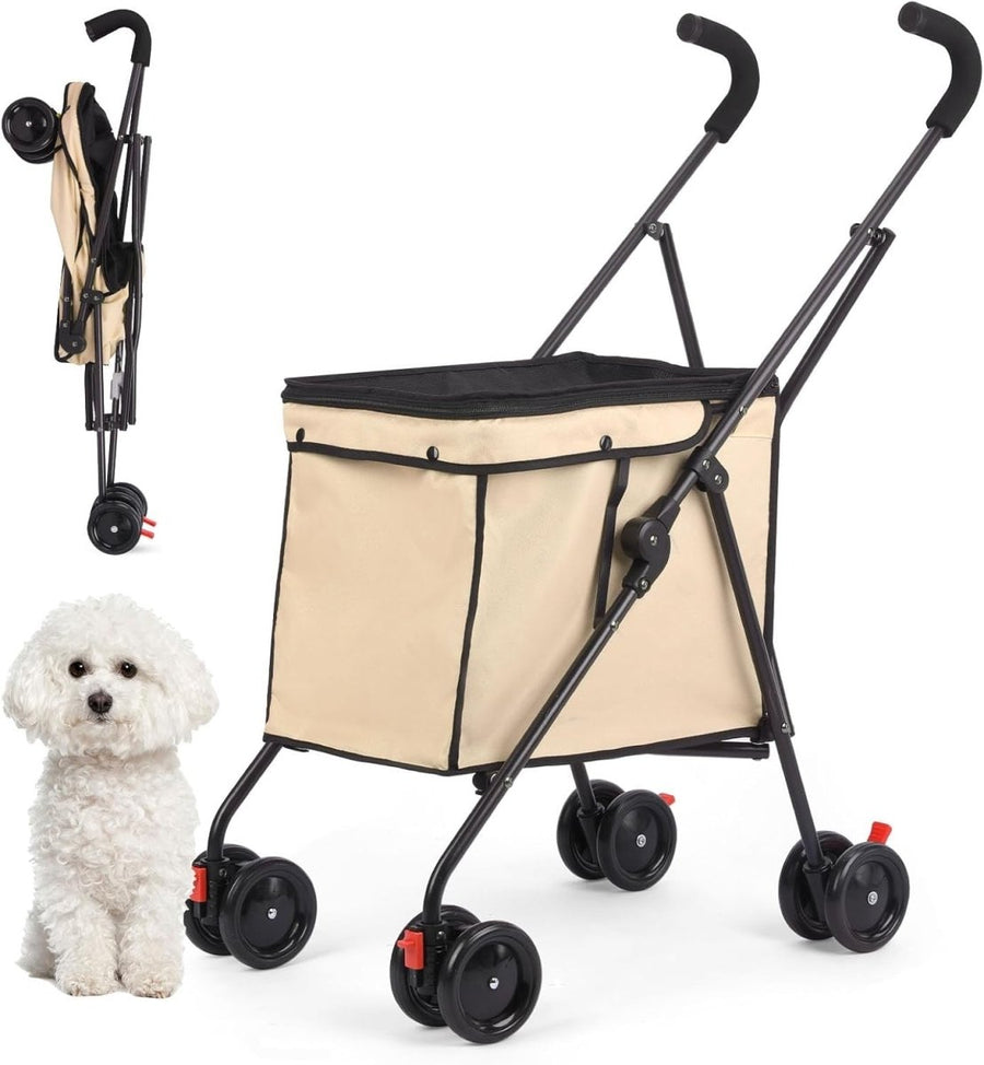 Foldable Pet Stroller Utility Wagon 60lb Heavy Duty Shopping Cart Khaki - Kwikley