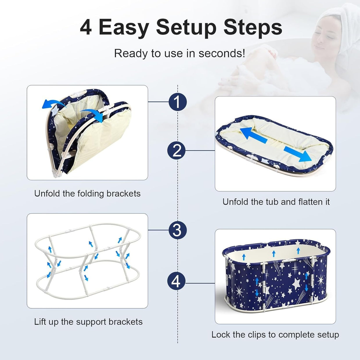 Foldable Portable Bathtub 113x67x52cm for Adults | Ice Bath, Hot Bath & Spa Tub - Kwikley